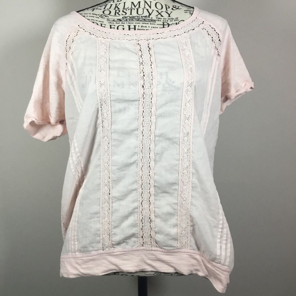 100% cotton pink top with lace detail fairycore feminine cottagecore boho sz M